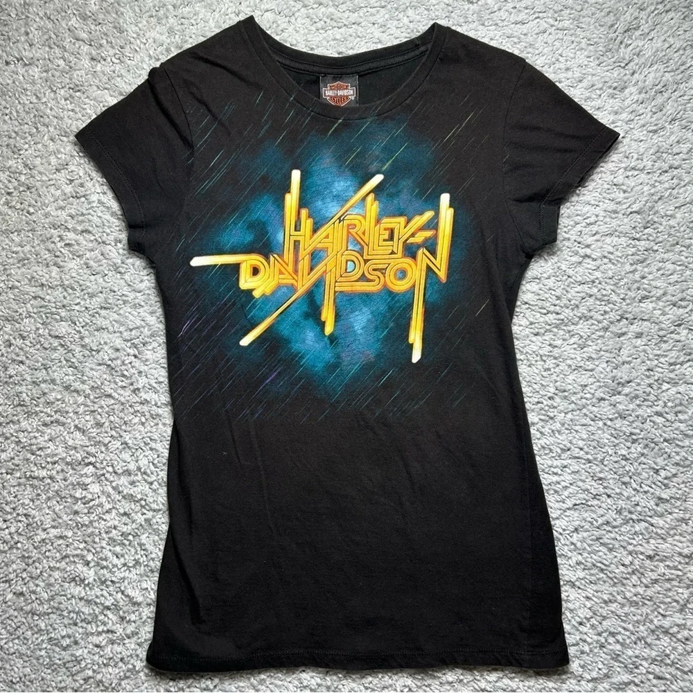 Harley Davidson Shirt Womens Small Crewneck Tee Graphic Vintage Glowing Moto